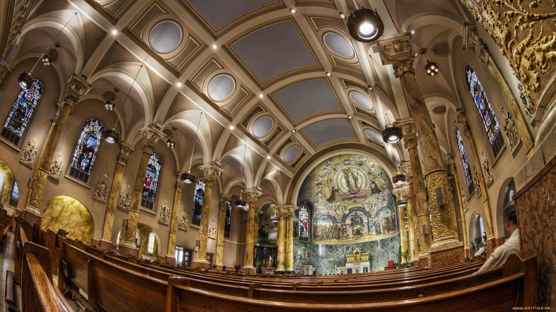 интерьер, убранство, роспись, храма, нью-йорк, церковь, святого, франциска