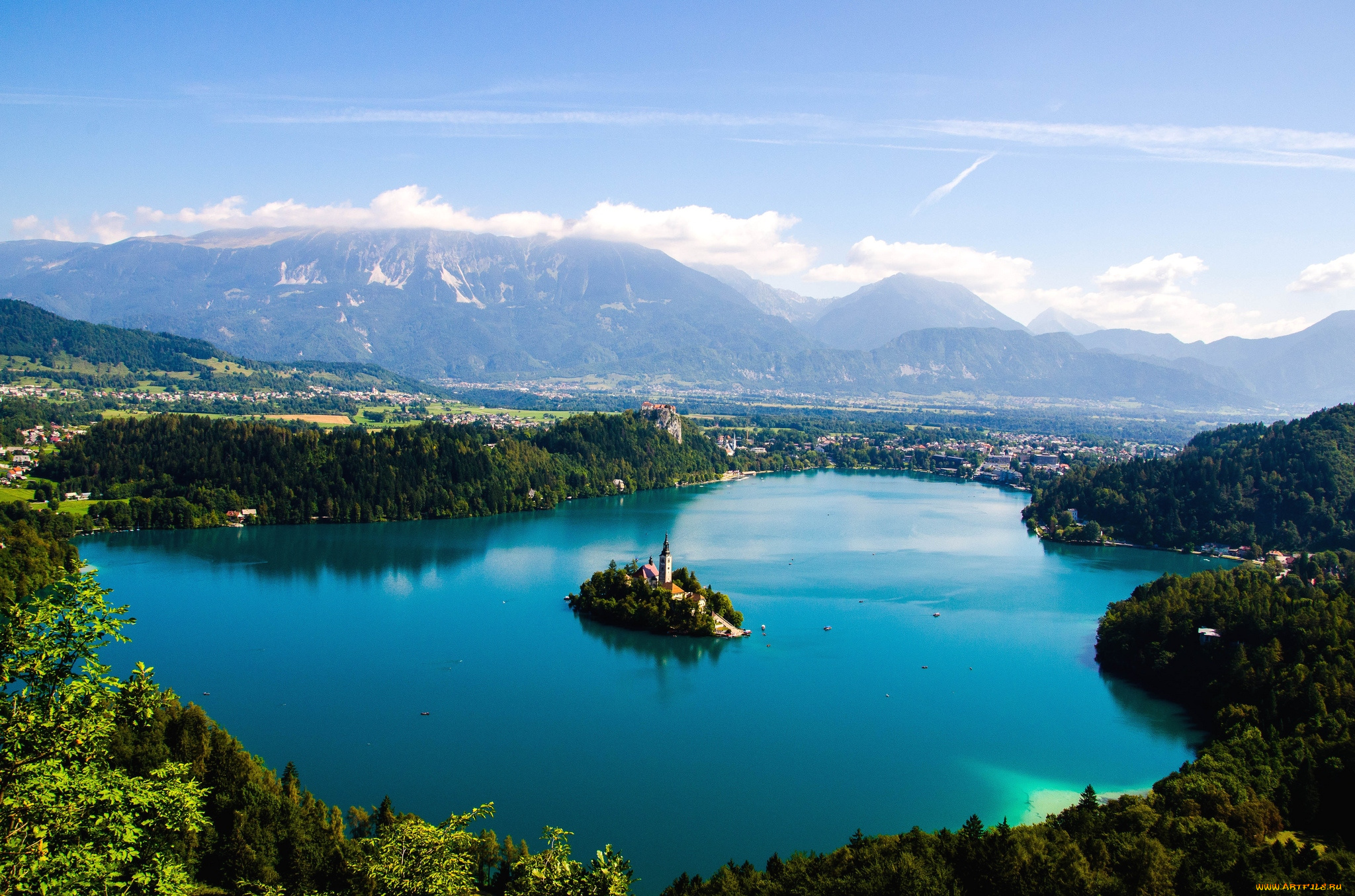города, блед, словения, пезаж, остров, озеро, церковь