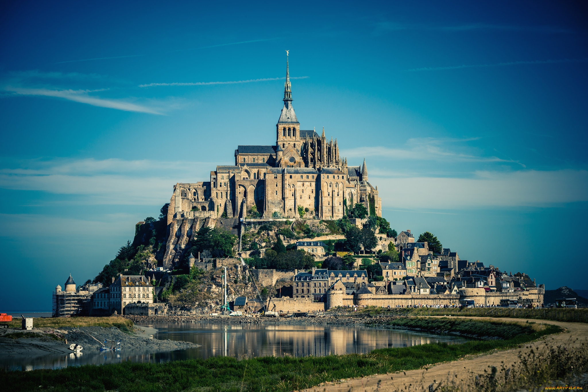 города, крепость, мон, сен, мишель, франция, остров