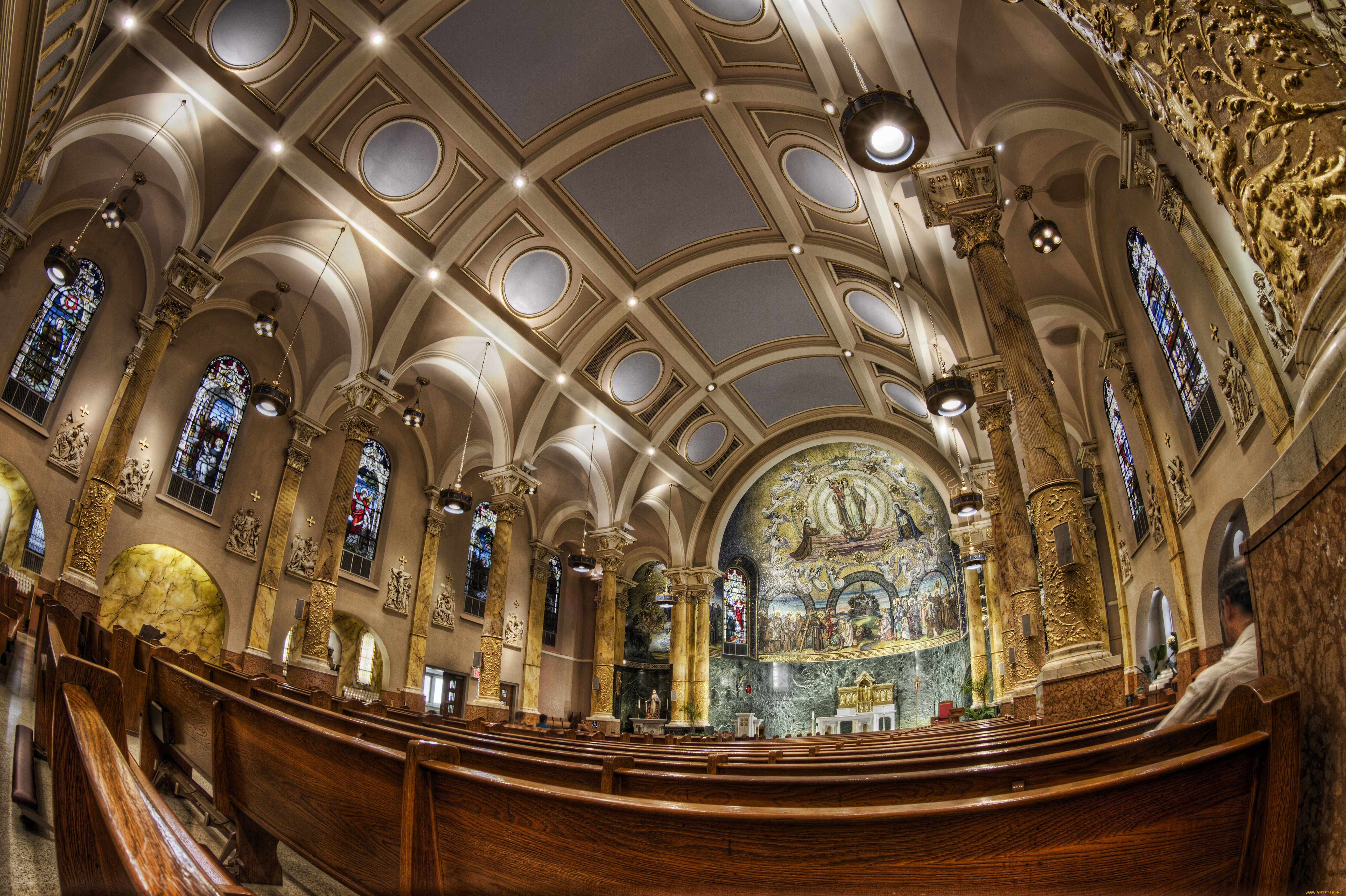 интерьер, убранство, роспись, храма, нью-йорк, церковь, святого, франциска