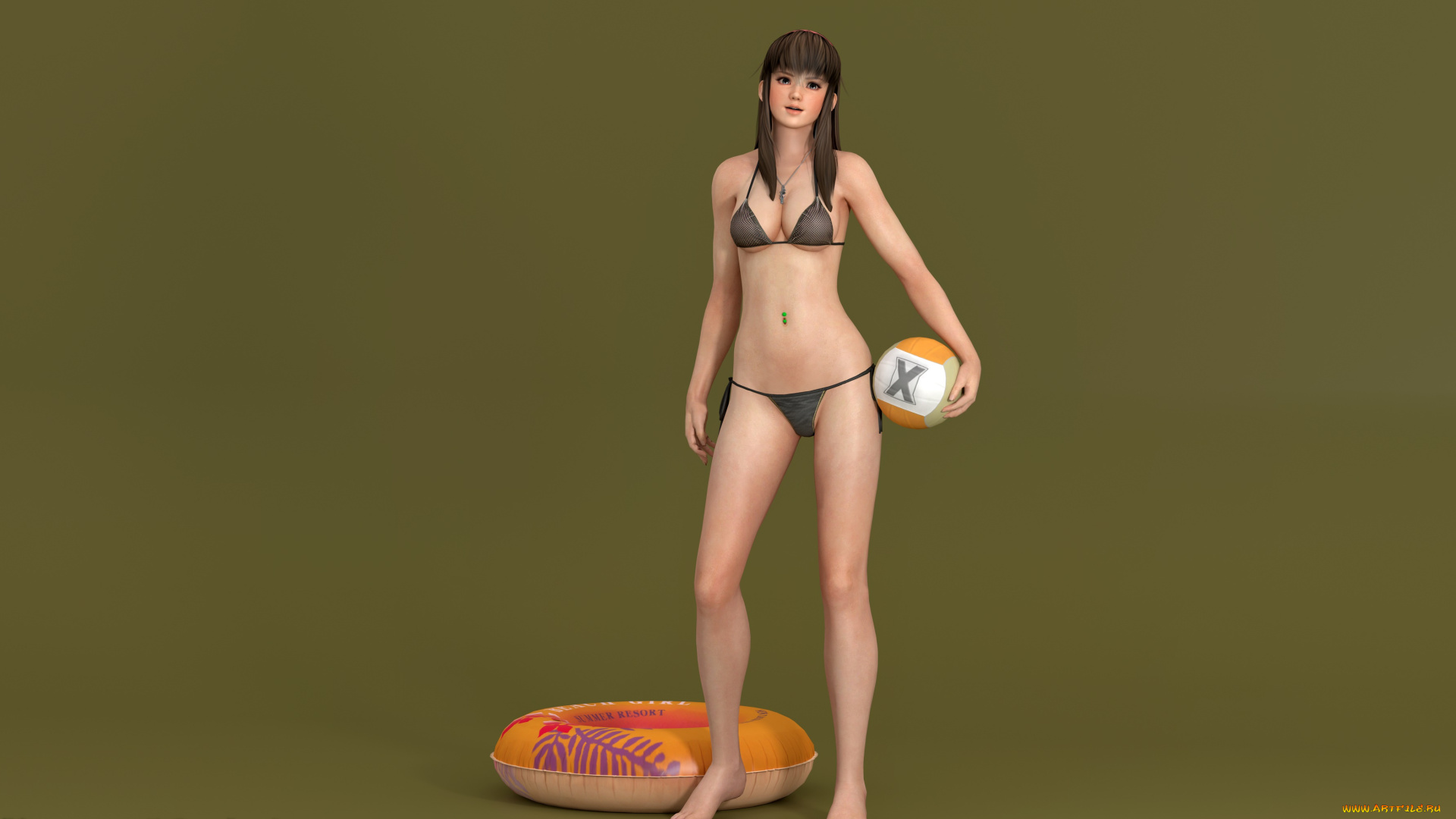 3д, графика, аниме, , anime, мяч, фон, девушка, взгляд