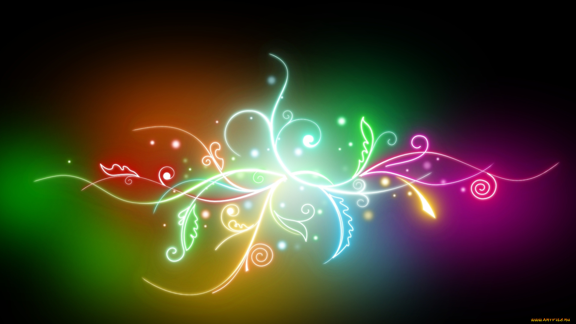 векторная, графика, цветы, , flowers, цветок, свечение, орнамент, неон, листья