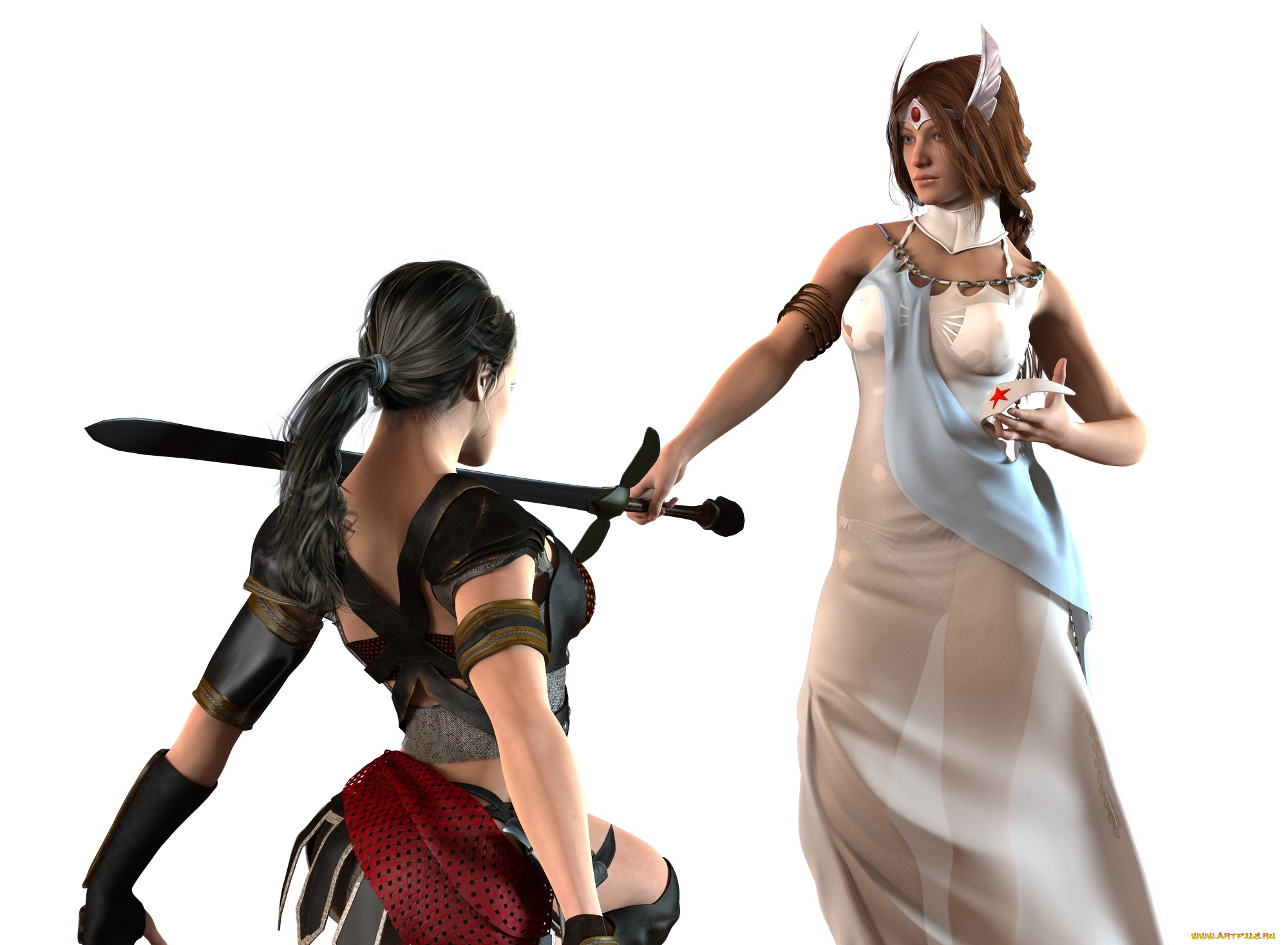 3д, графика, фантазия, , fantasy, оружие, взгляд, фон, девушки