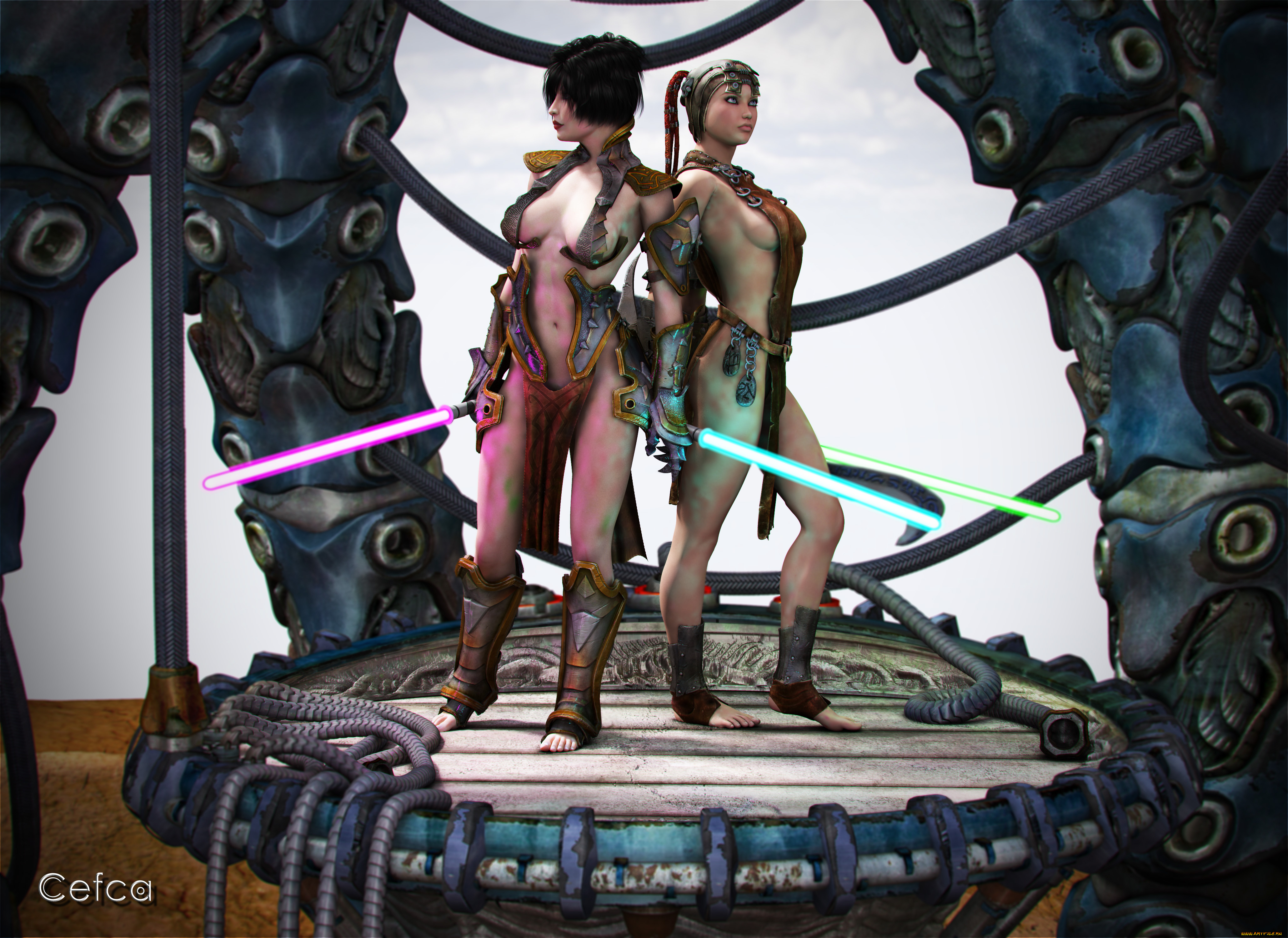 3д, графика, фантазия, , fantasy, оружие, фон, девушки, взгляд