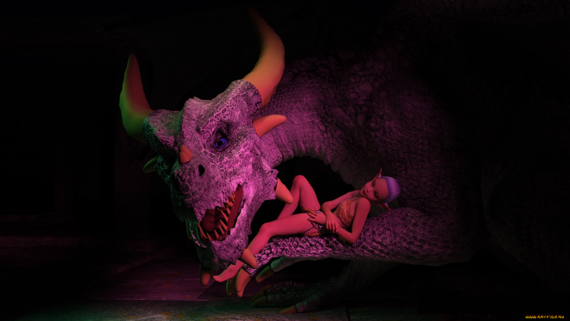 3д, графика, эльфы, , elves, эльфийка, взгляд, дракон, фон