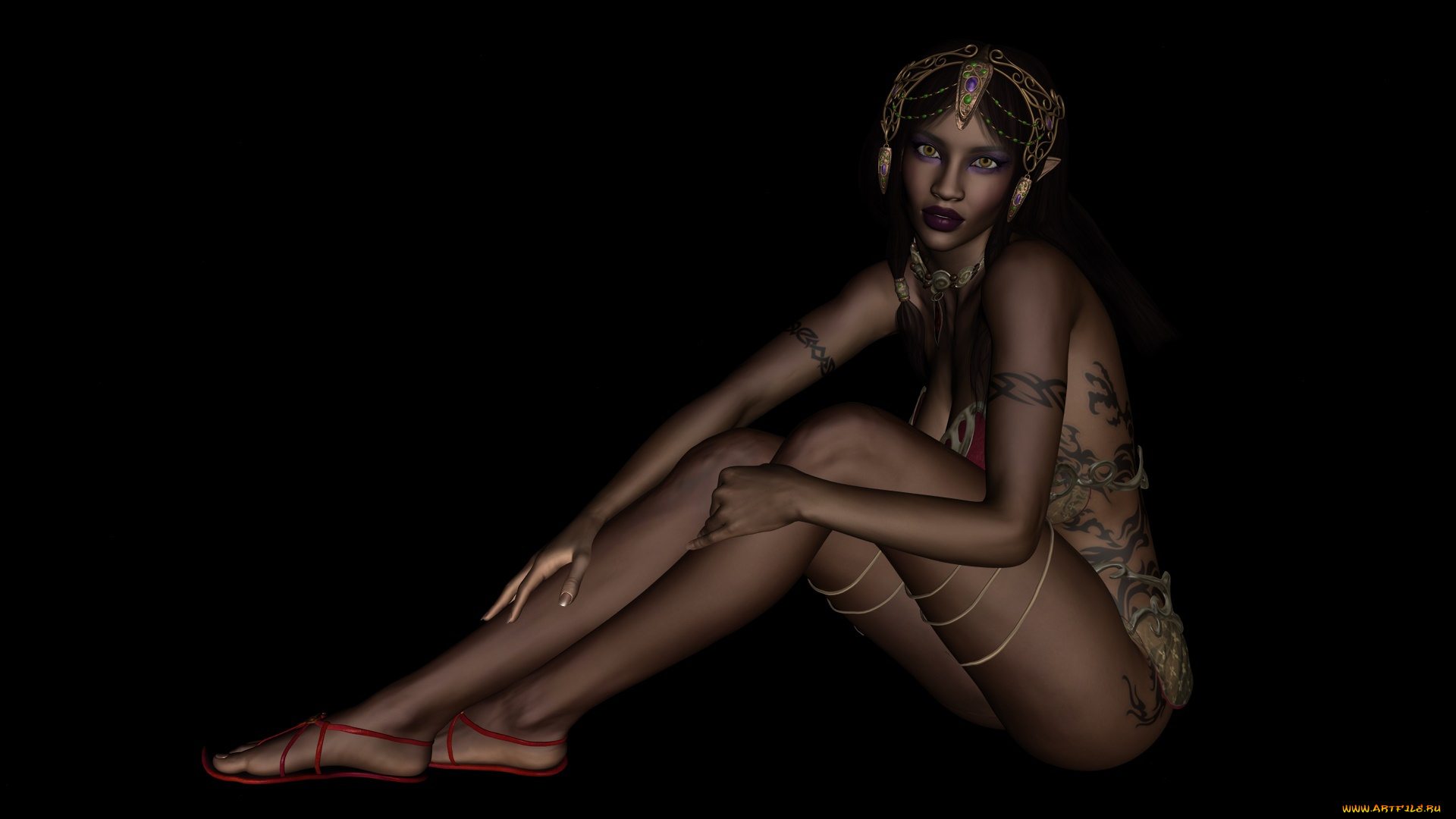 3д, графика, эльфы, , elves, взгляд, тату, фон, эльфийка