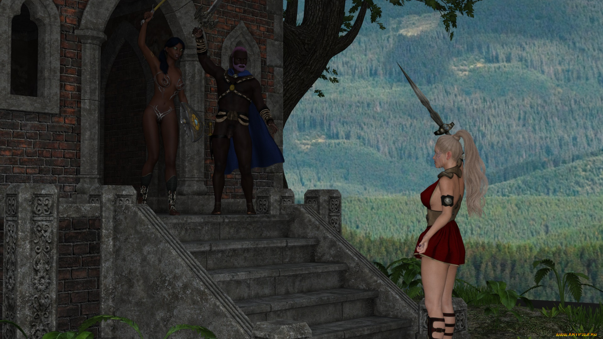 3д, графика, фантазия, , fantasy, оружие, фон, взгляд, девушка