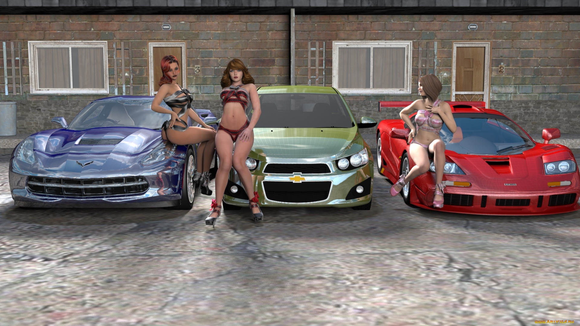 3д, графика, люди-авто, мото, , people-, car, , , moto, девушки, взгляд, автомобили, фон