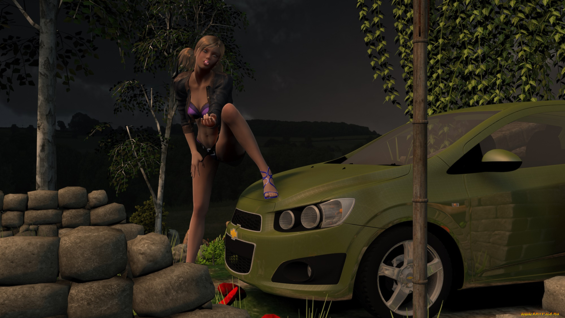 3д, графика, люди-авто, мото, , people-, car, , , moto, автомобиль, фон, взгляд, девушка