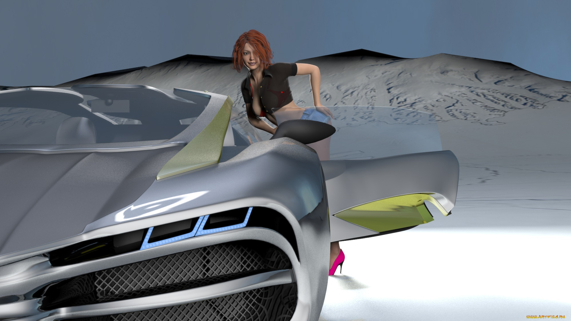 3д, графика, люди-авто, мото, , people-, car, , , moto, автомобиль, фон, взгляд, девушка