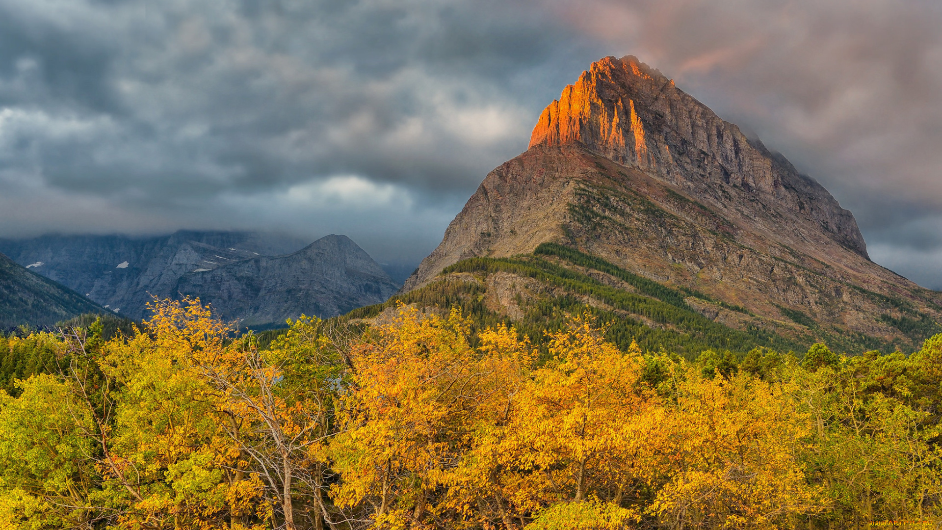 природа, горы, небо, облака, гора, деревья, осень, лес