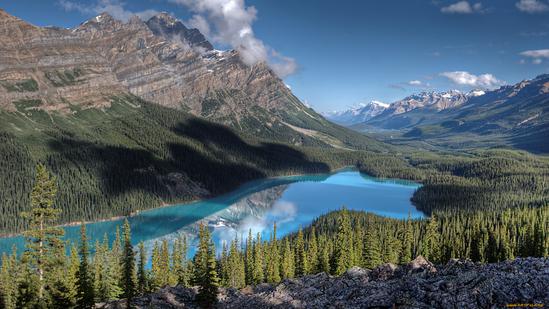 природа, пейзажи, небо, облака, горы, озеро, лес, деревья
