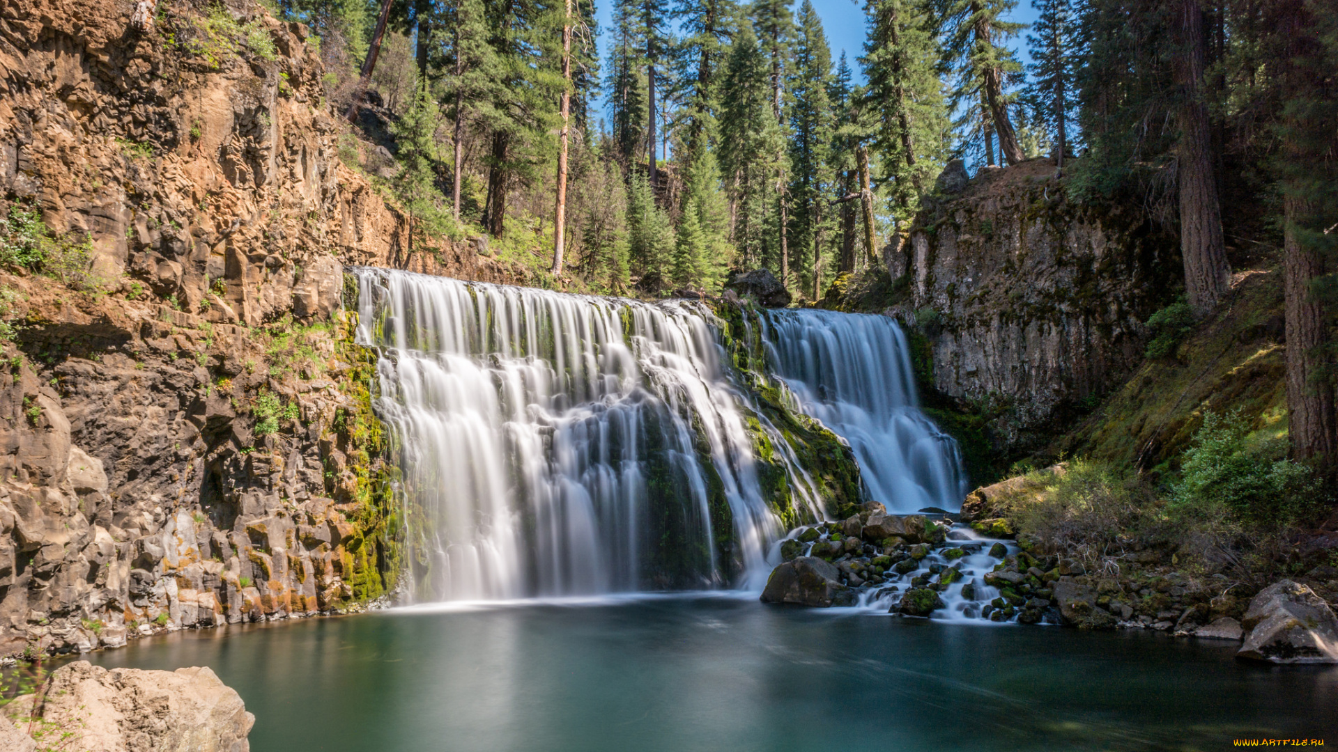 природа, водопады, река, водопад, лес
