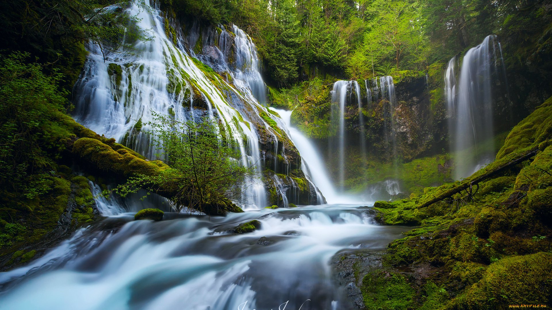 природа, водопады, сша, штат, вашингтон, округ, скамейния, река, wind, panther, creek, falls