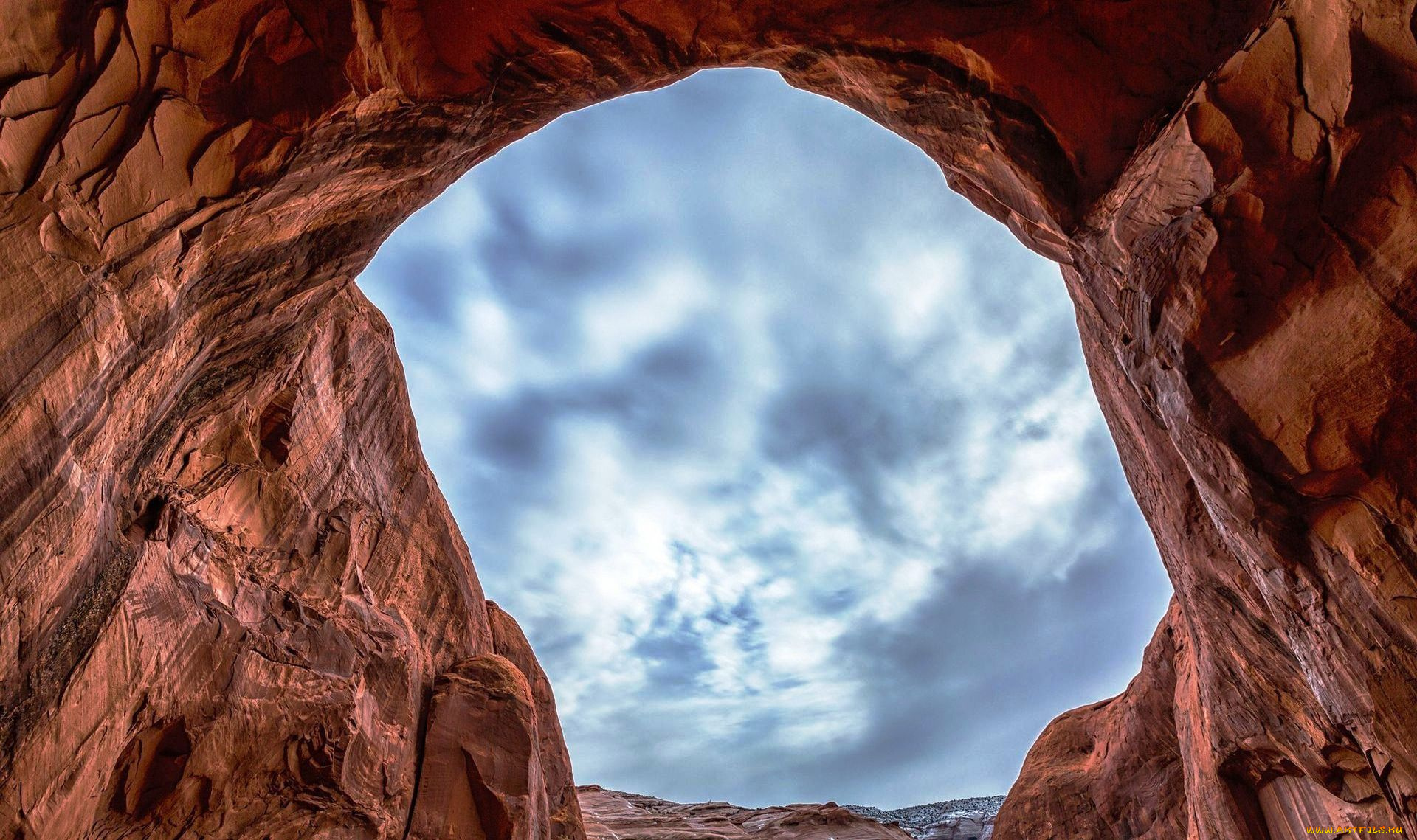 природа, горы, облака, небо, арка, скалы