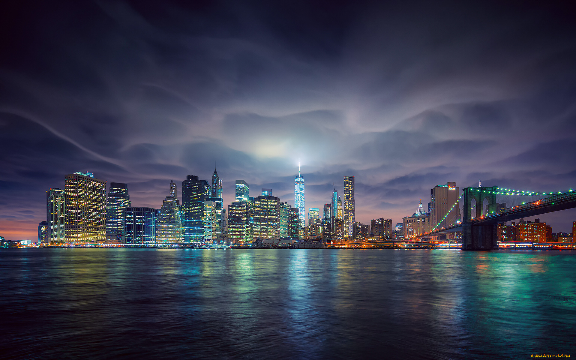 города, нью-йорк, , сша, огни, нью-йорк, вечер, город