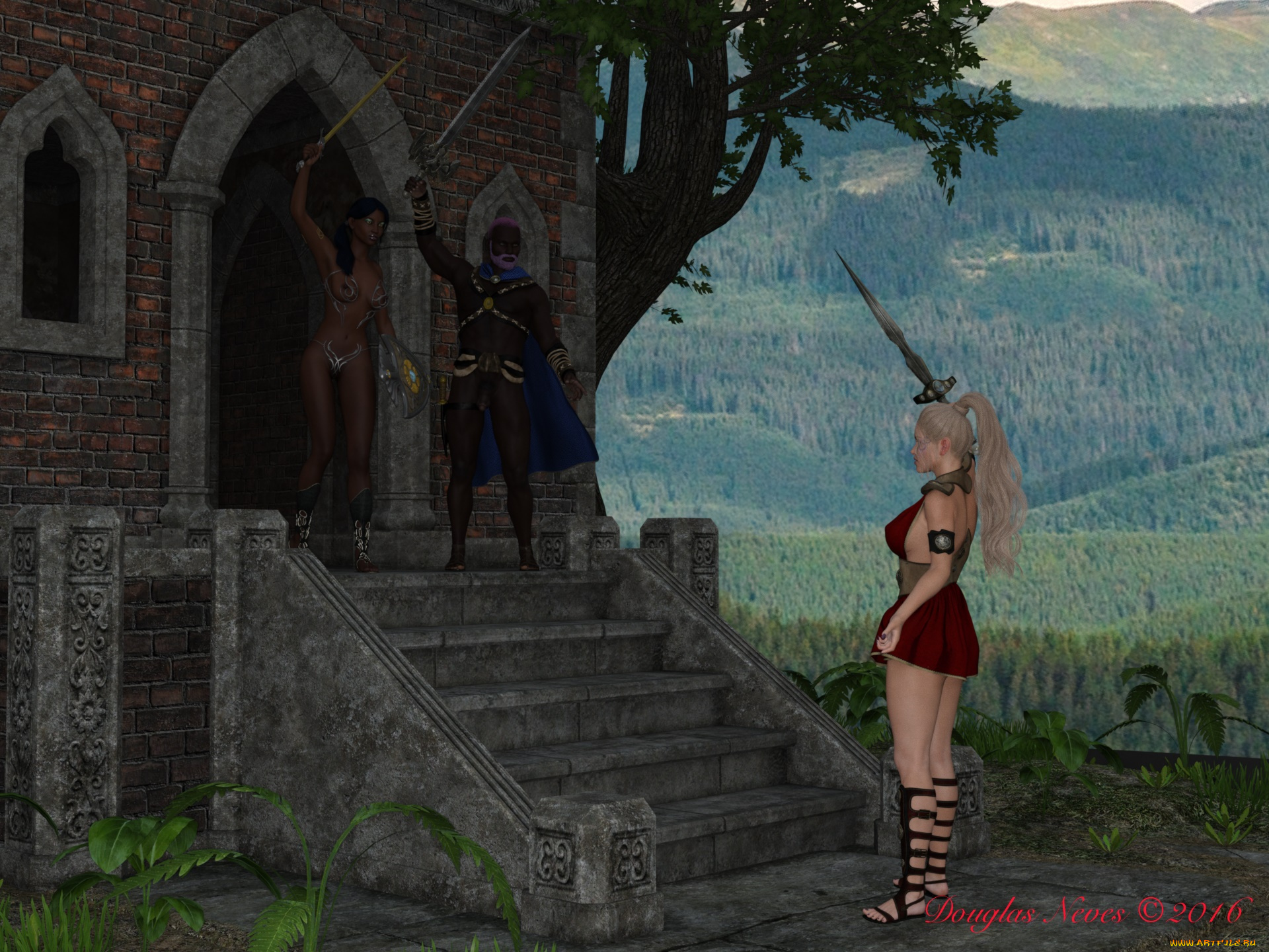 3д, графика, фантазия, , fantasy, оружие, фон, взгляд, девушка