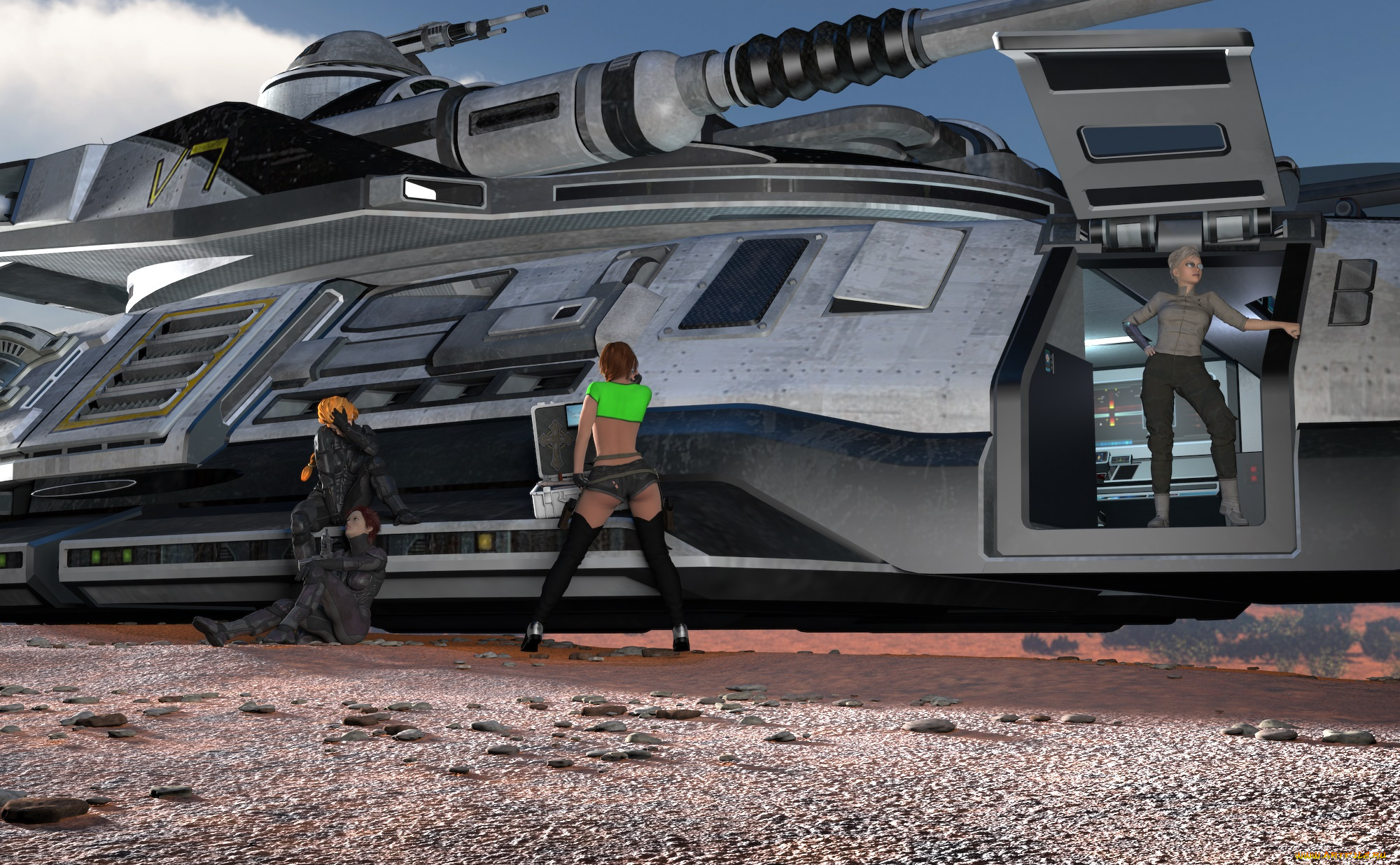 3д, графика, фантазия, , fantasy, космический, корабль, фон, взгляд, девушки