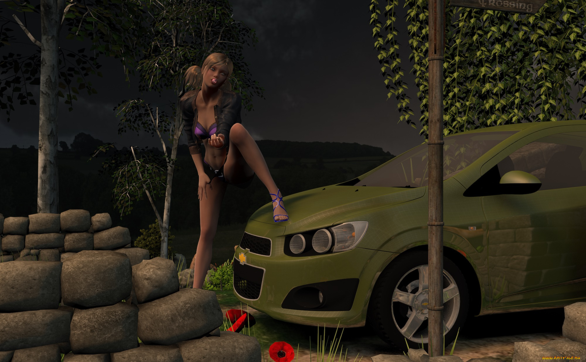 3д, графика, люди-авто, мото, , people-, car, , , moto, автомобиль, фон, взгляд, девушка