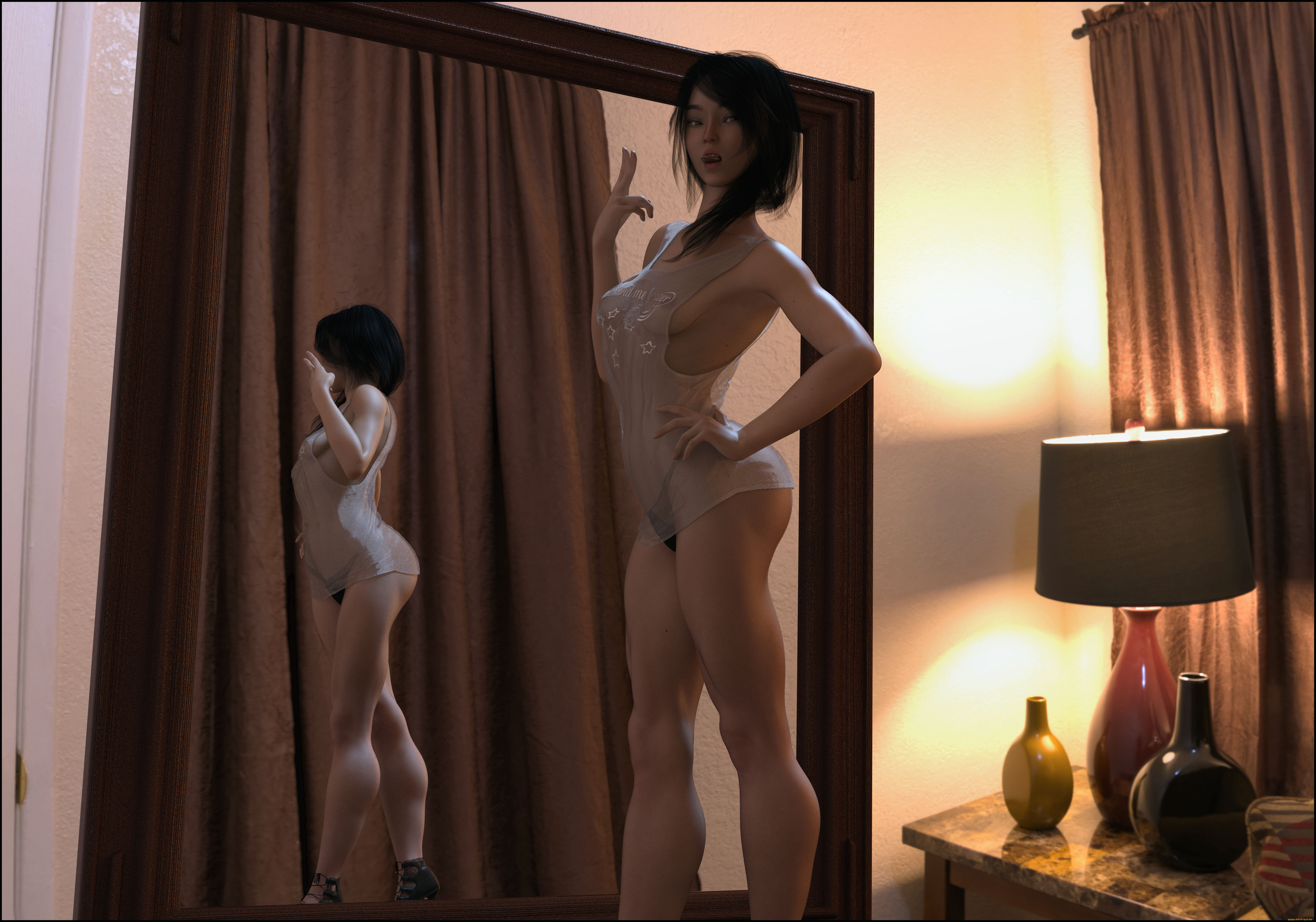 3д, графика, люди, , people, фон, отражение, взгляд, девушка