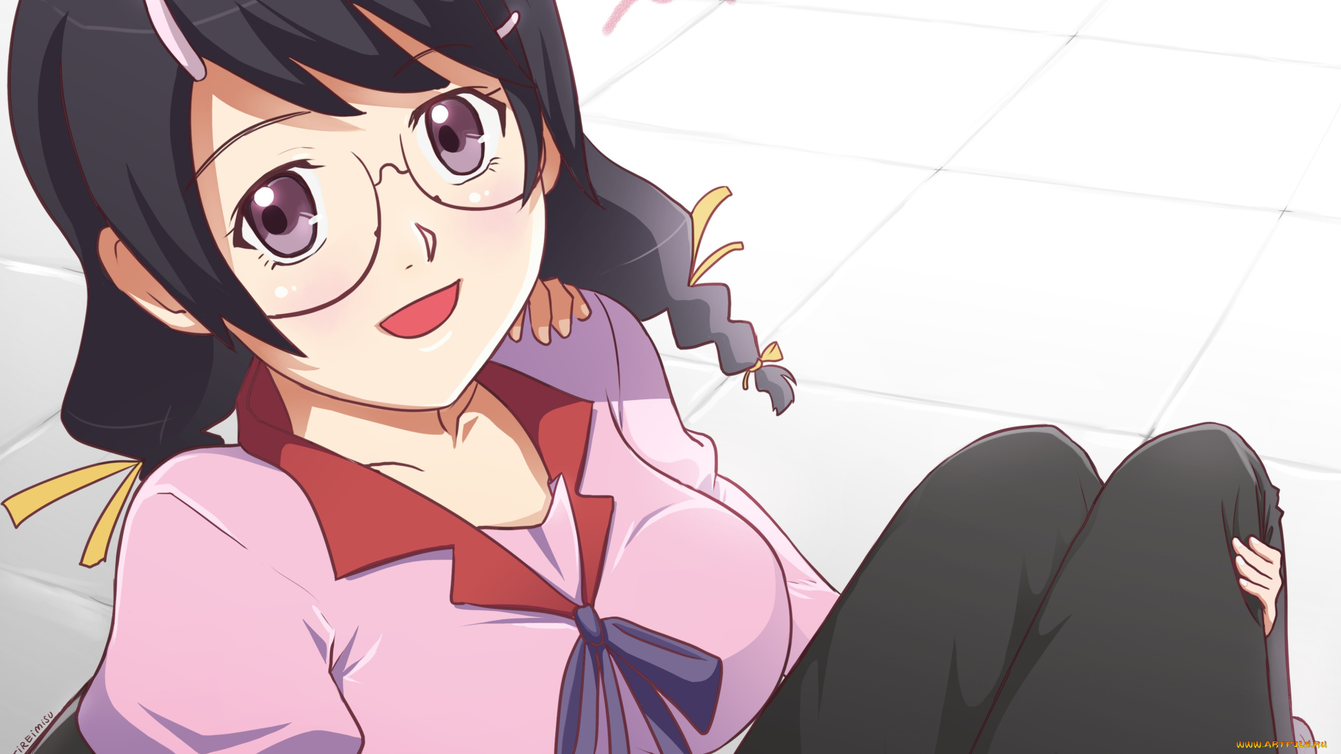 аниме, bakemonogatari, девушка, фон, взгляд