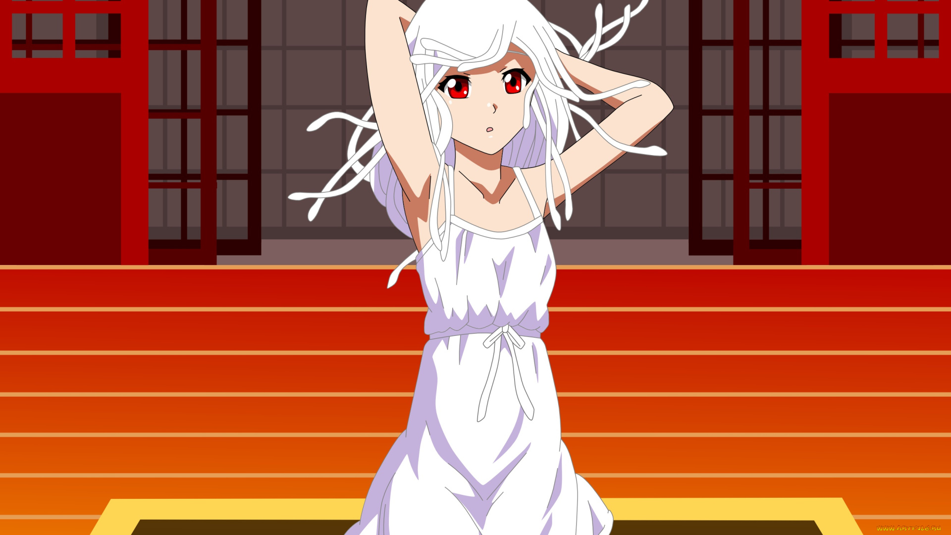 аниме, bakemonogatari, девушка, фон, взгляд