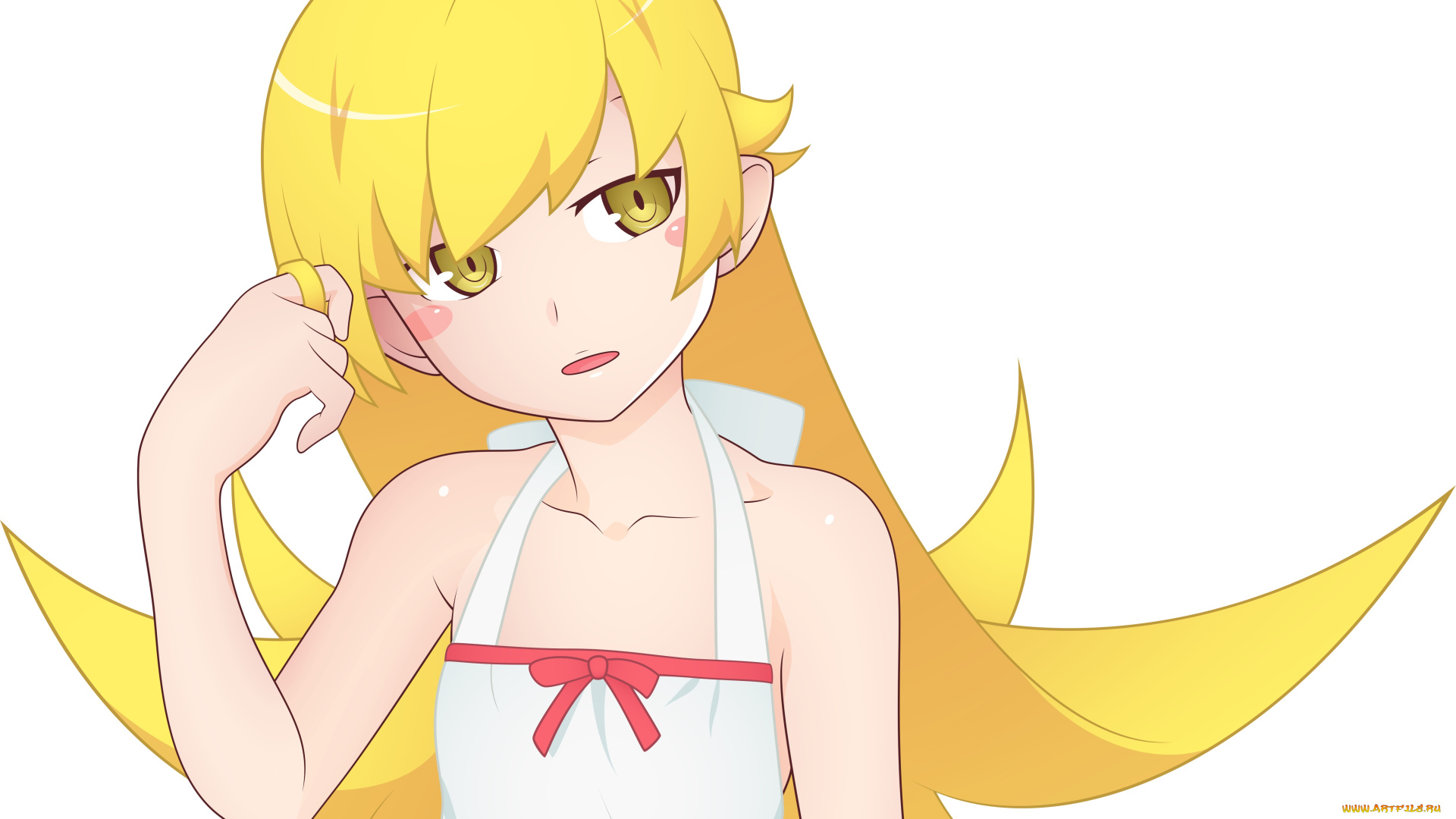 аниме, bakemonogatari, девушка, фон, взгляд