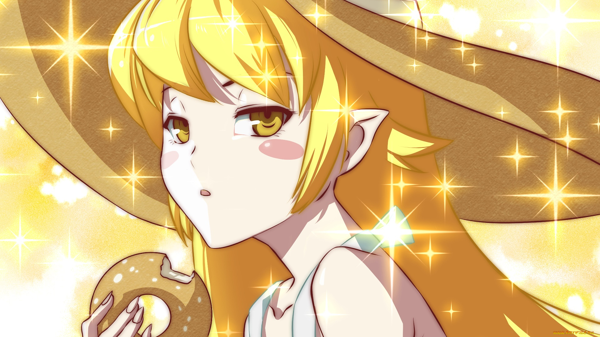 аниме, bakemonogatari, девушка, взгляд, фон