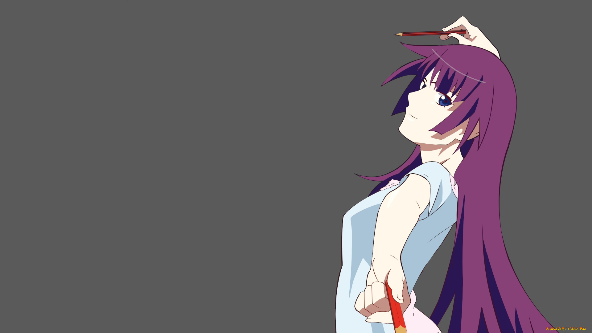 аниме, bakemonogatari, девушка, взгляд, фон