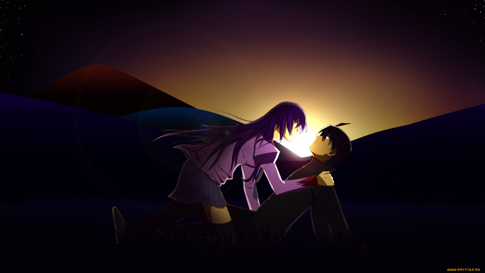 аниме, bakemonogatari, фон, взгляд, девушка