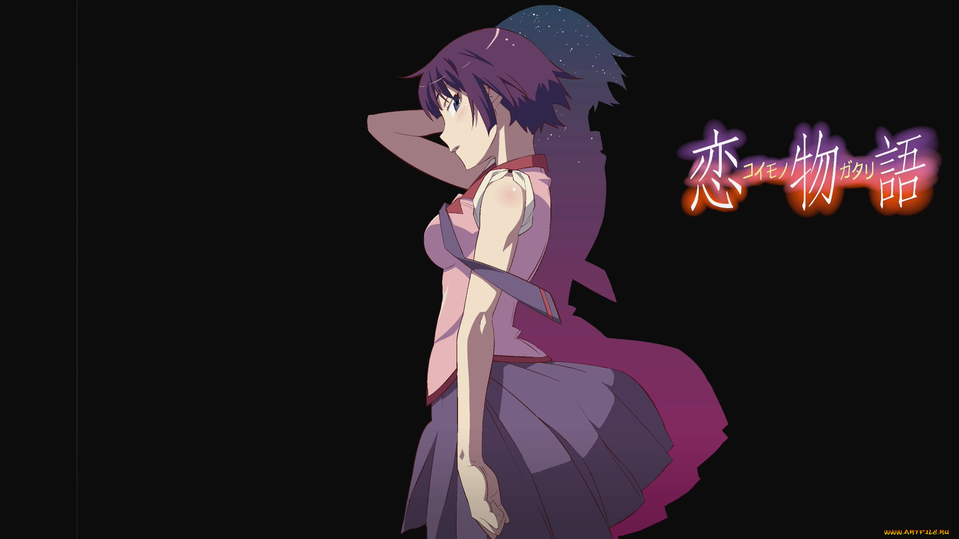 аниме, bakemonogatari, взгляд, девушка, фон