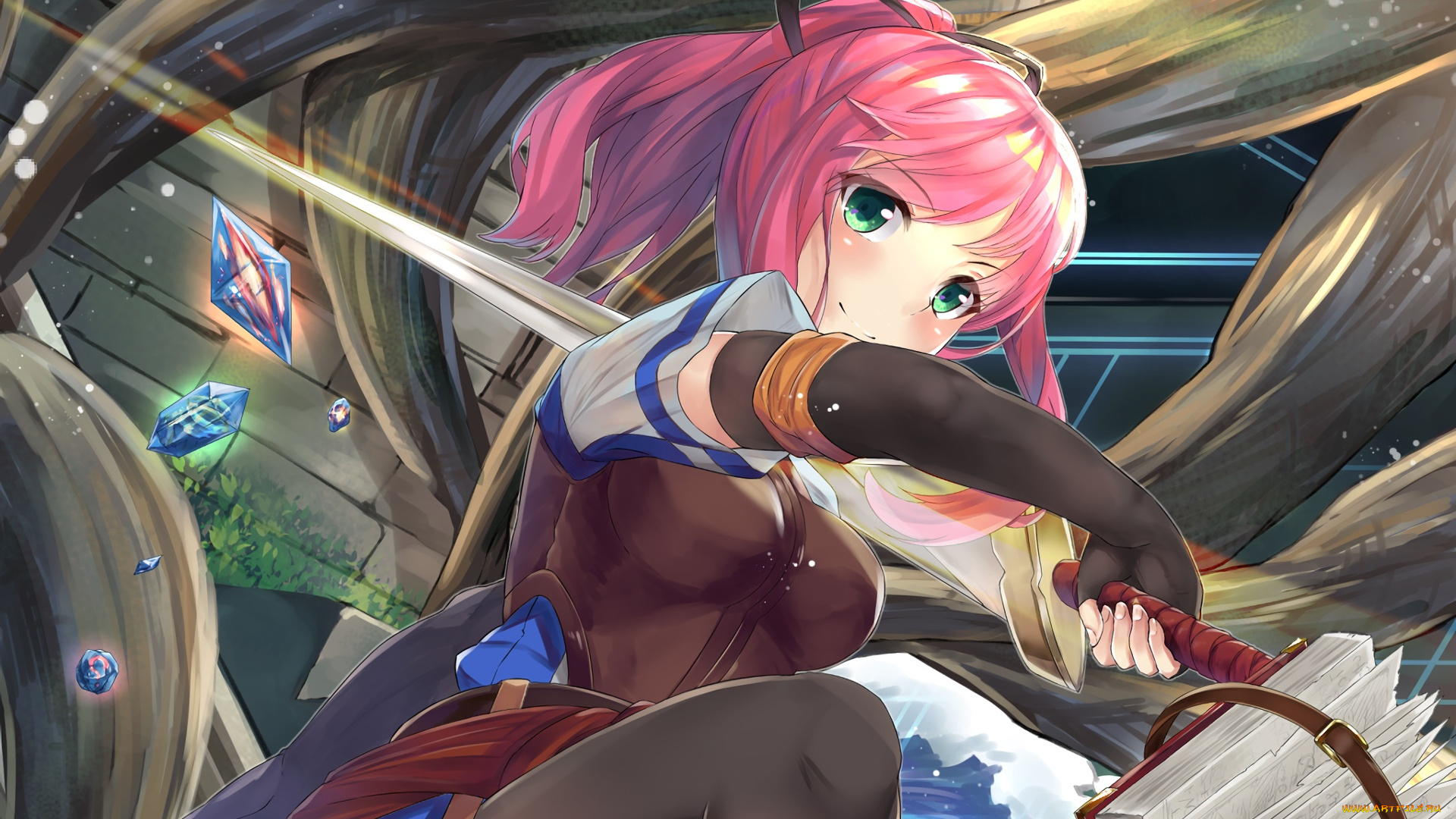 аниме, оружие, , техника, , технологии, взгляд, девушка, фон