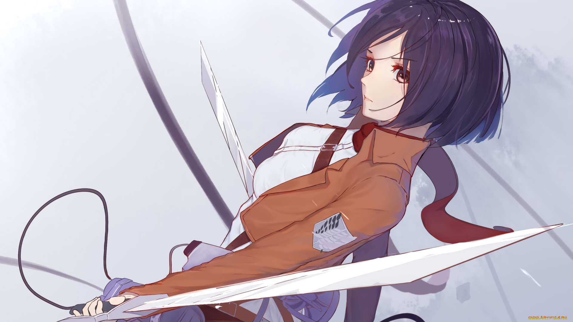 аниме, shingeki, no, kyojin, фон, взгляд, девушка