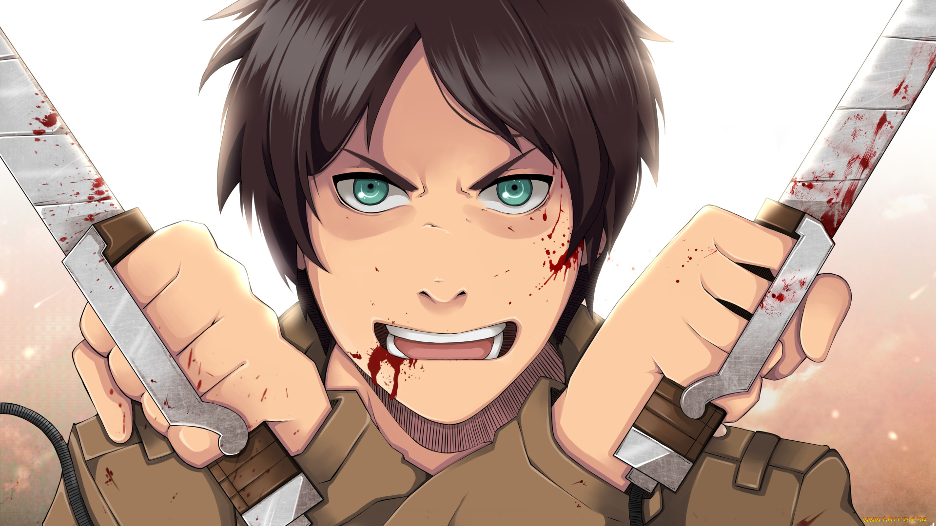 аниме, shingeki, no, kyojin, фон, взгляд, парень