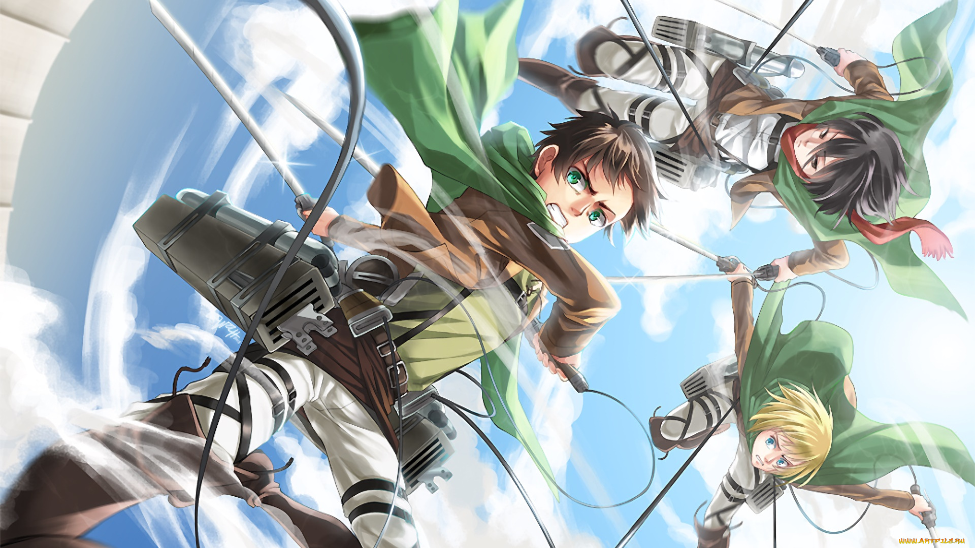 аниме, shingeki, no, kyojin, фон, взгляд, парень