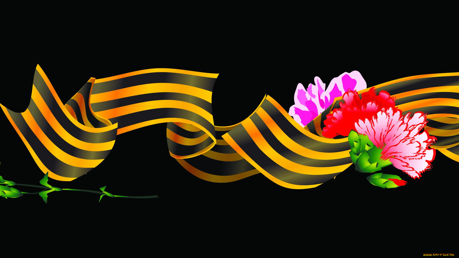 праздничные, день, победы, цветы, лента