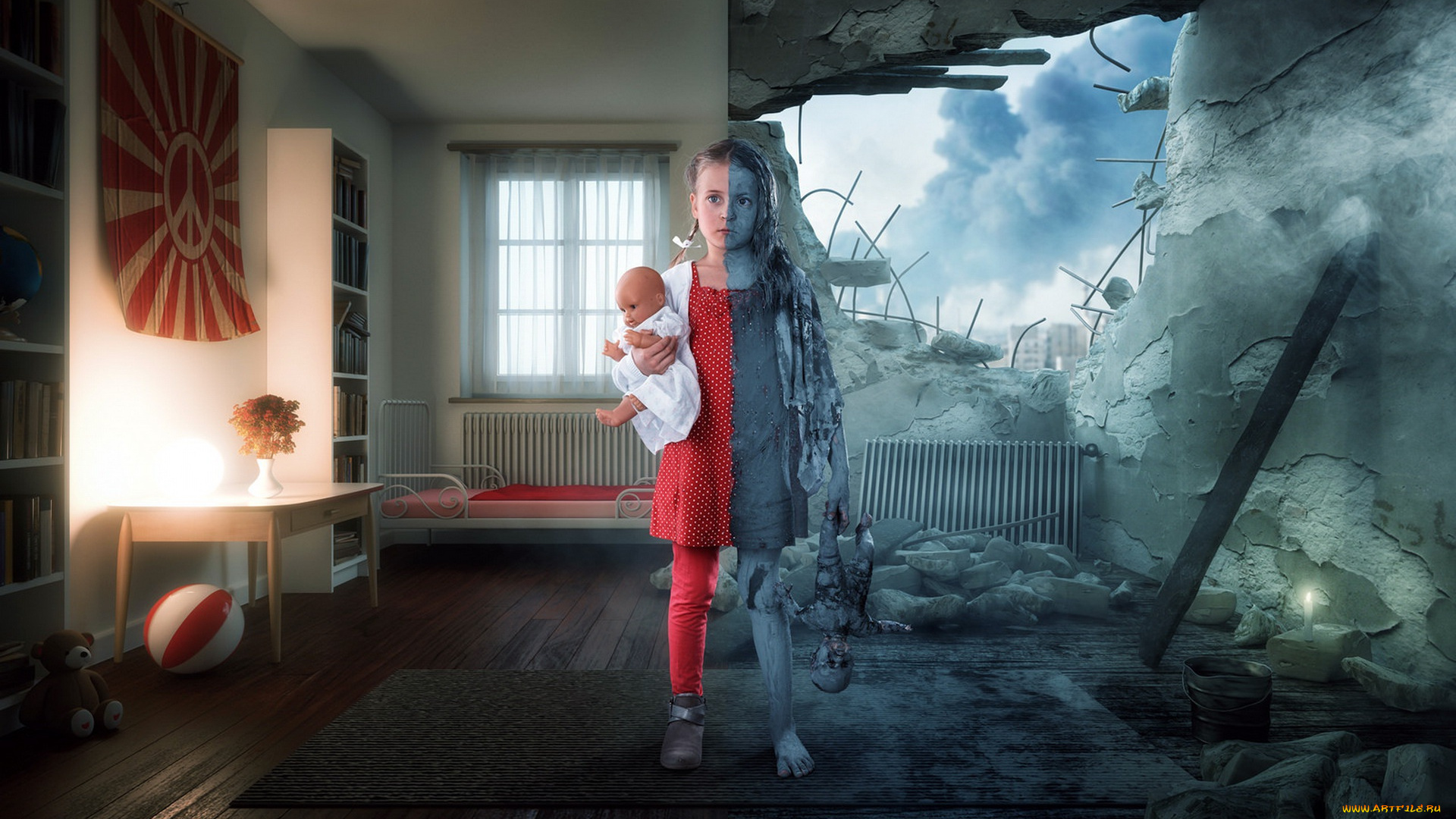 разное, компьютерный, дизайн, мир, война, девочка