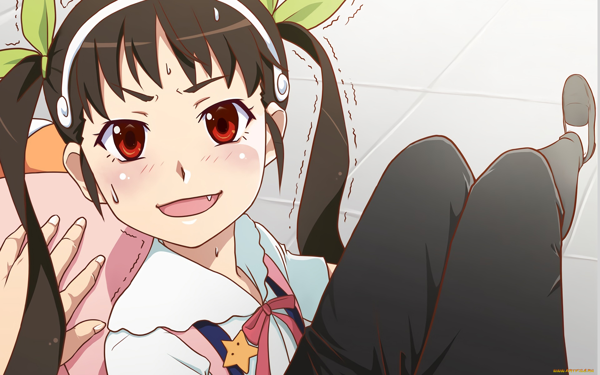 аниме, bakemonogatari, девушка, фон, взгляд