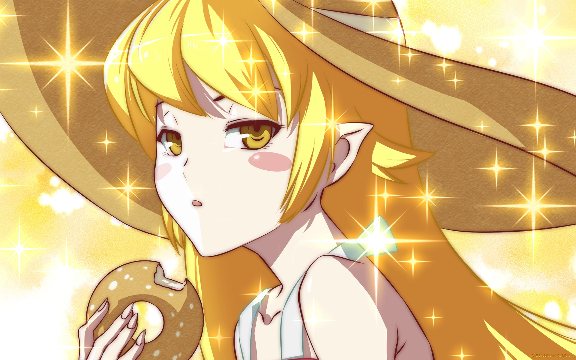 аниме, bakemonogatari, девушка, взгляд, фон