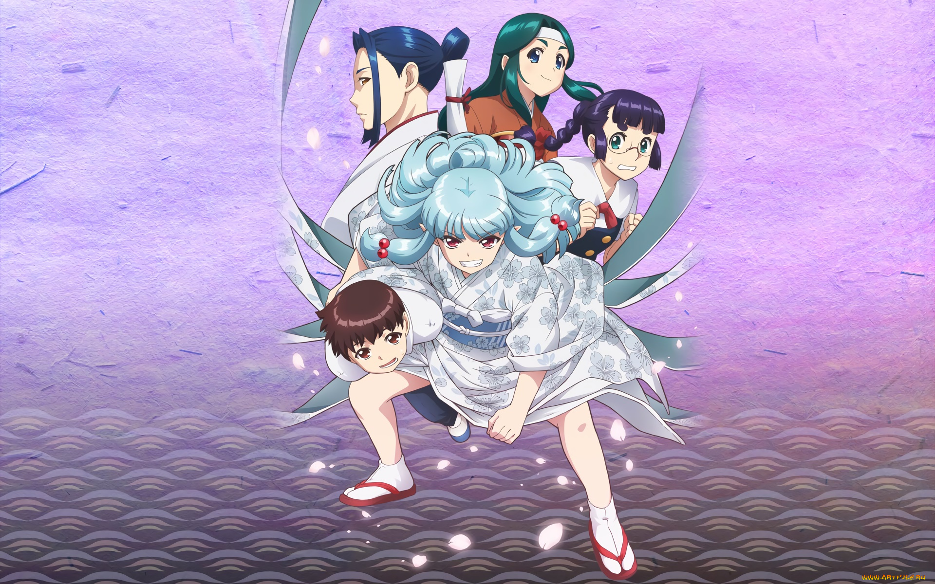 аниме, tsugumomo, девушки, фон, взгляд
