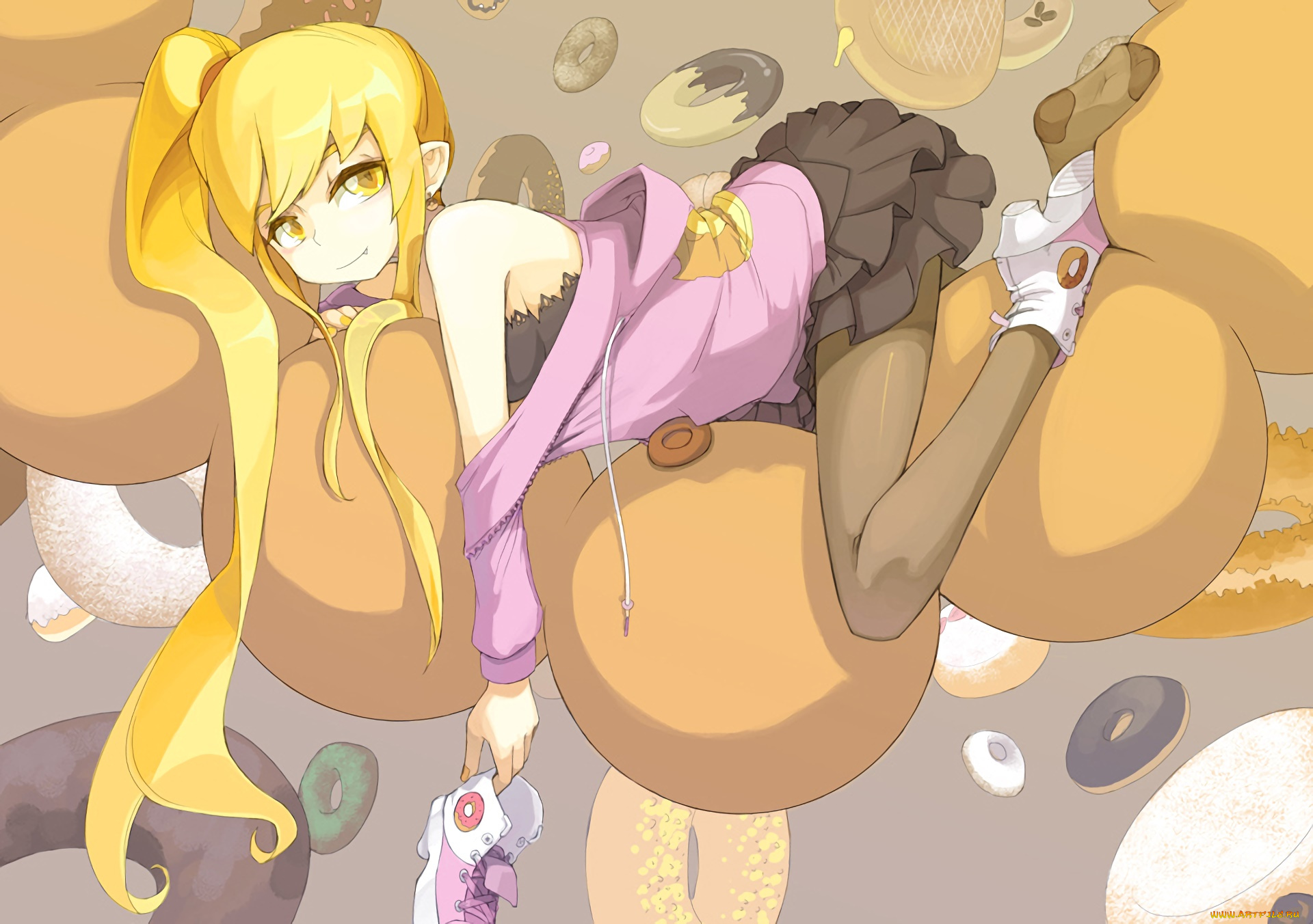 аниме, bakemonogatari, взгляд, фон, девушка