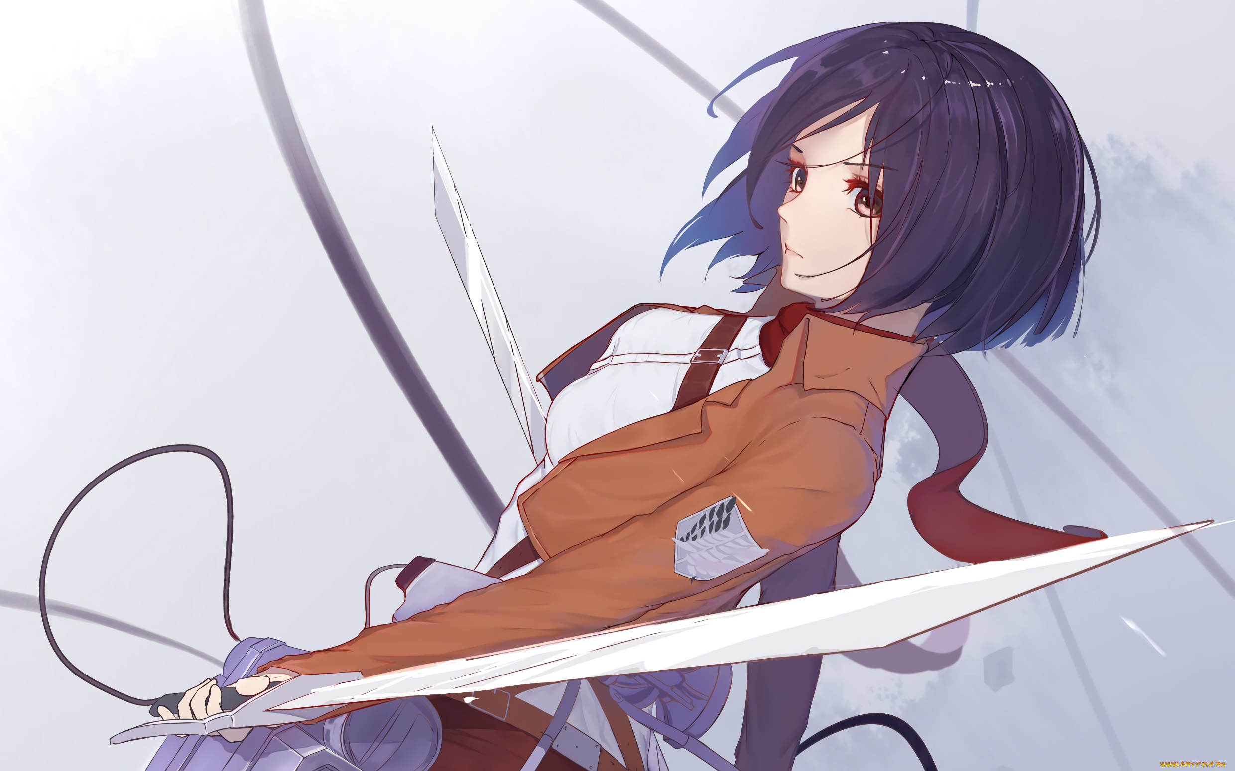 аниме, shingeki, no, kyojin, фон, взгляд, девушка