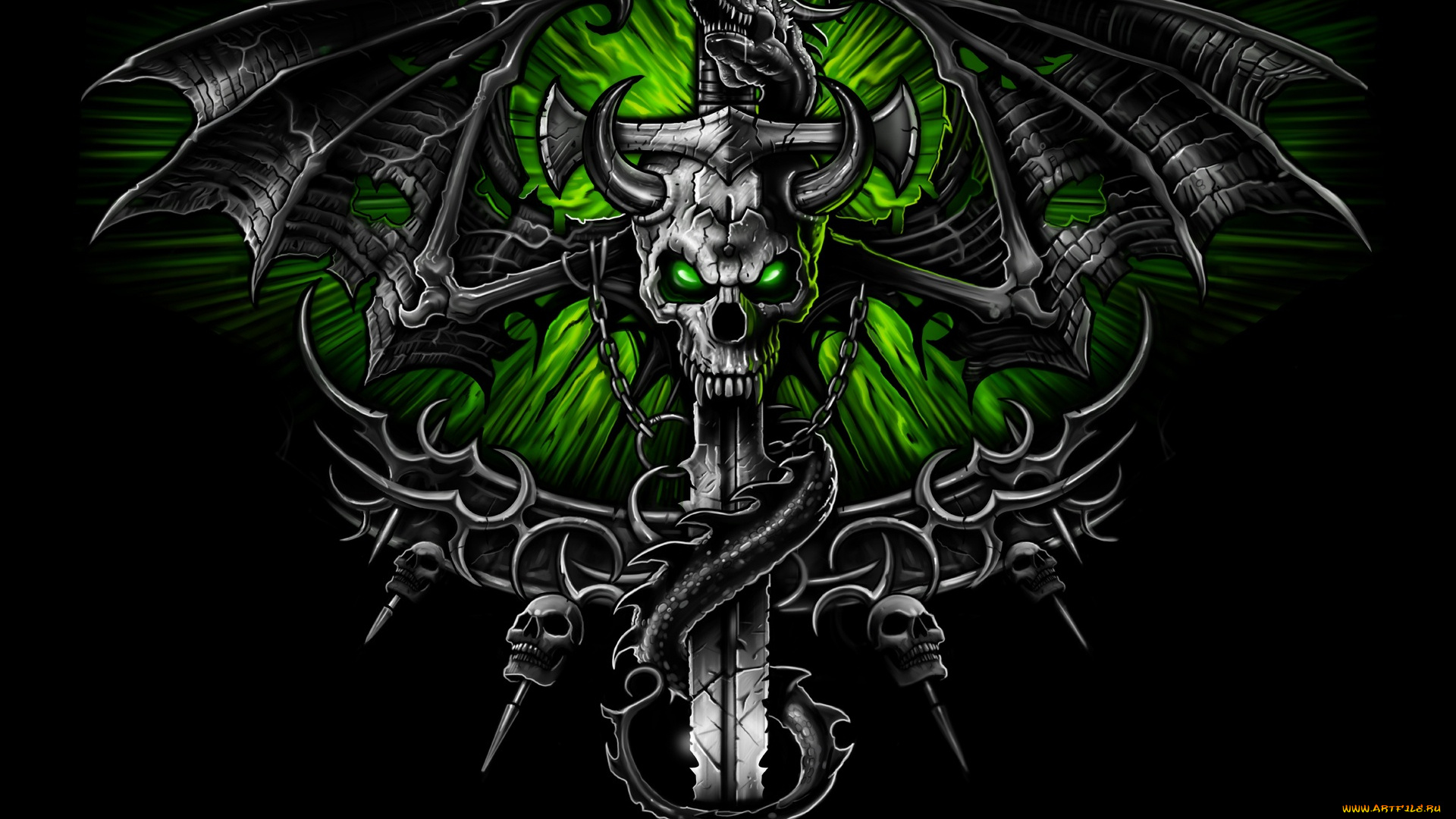 3д, графика, другое, , other, skeleton, sword, wings, dragon, skull