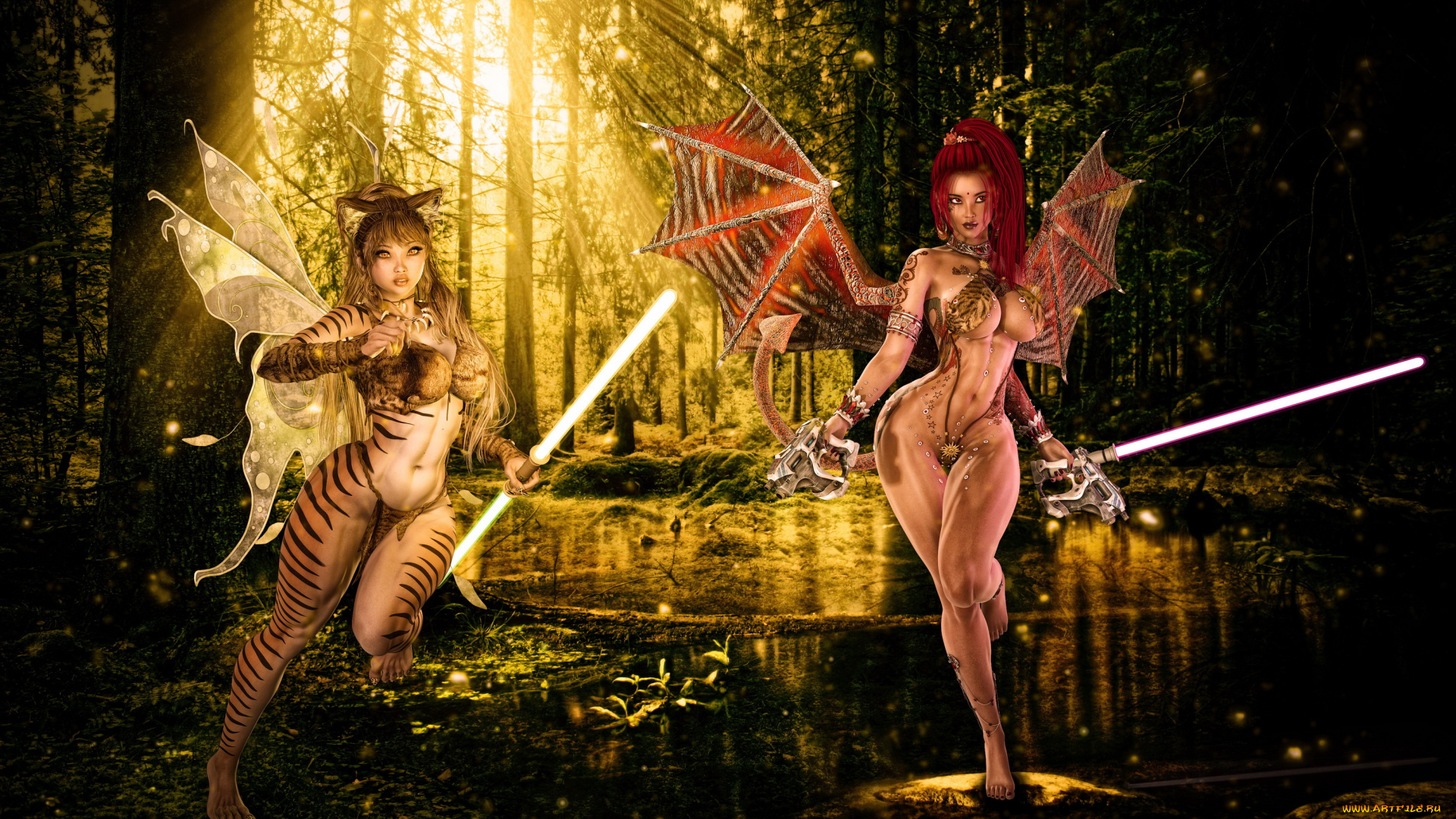 3д, графика, существа, , creatures, существа, взгляд, фон, девушки