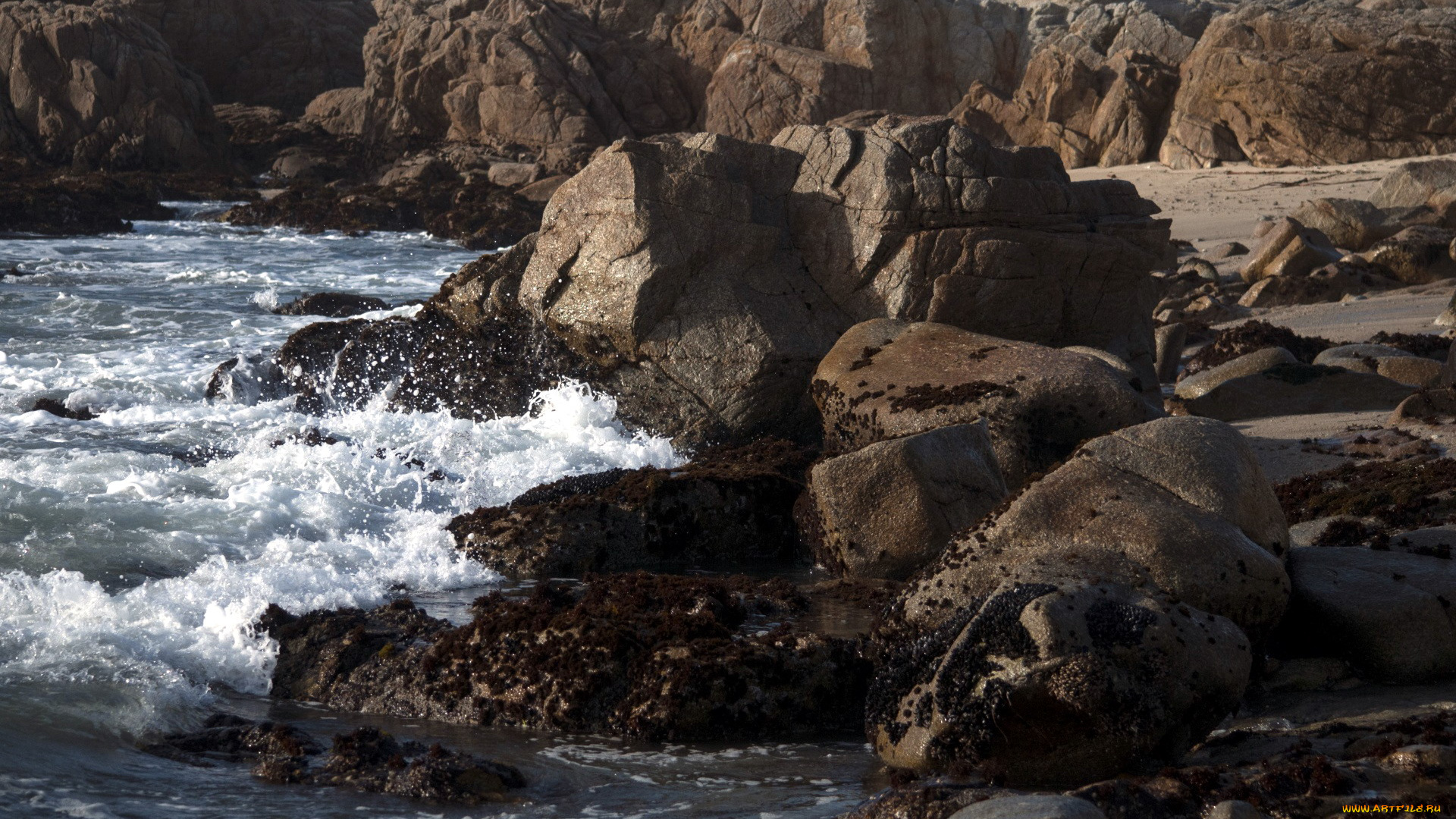 природа, побережье, волны, камни