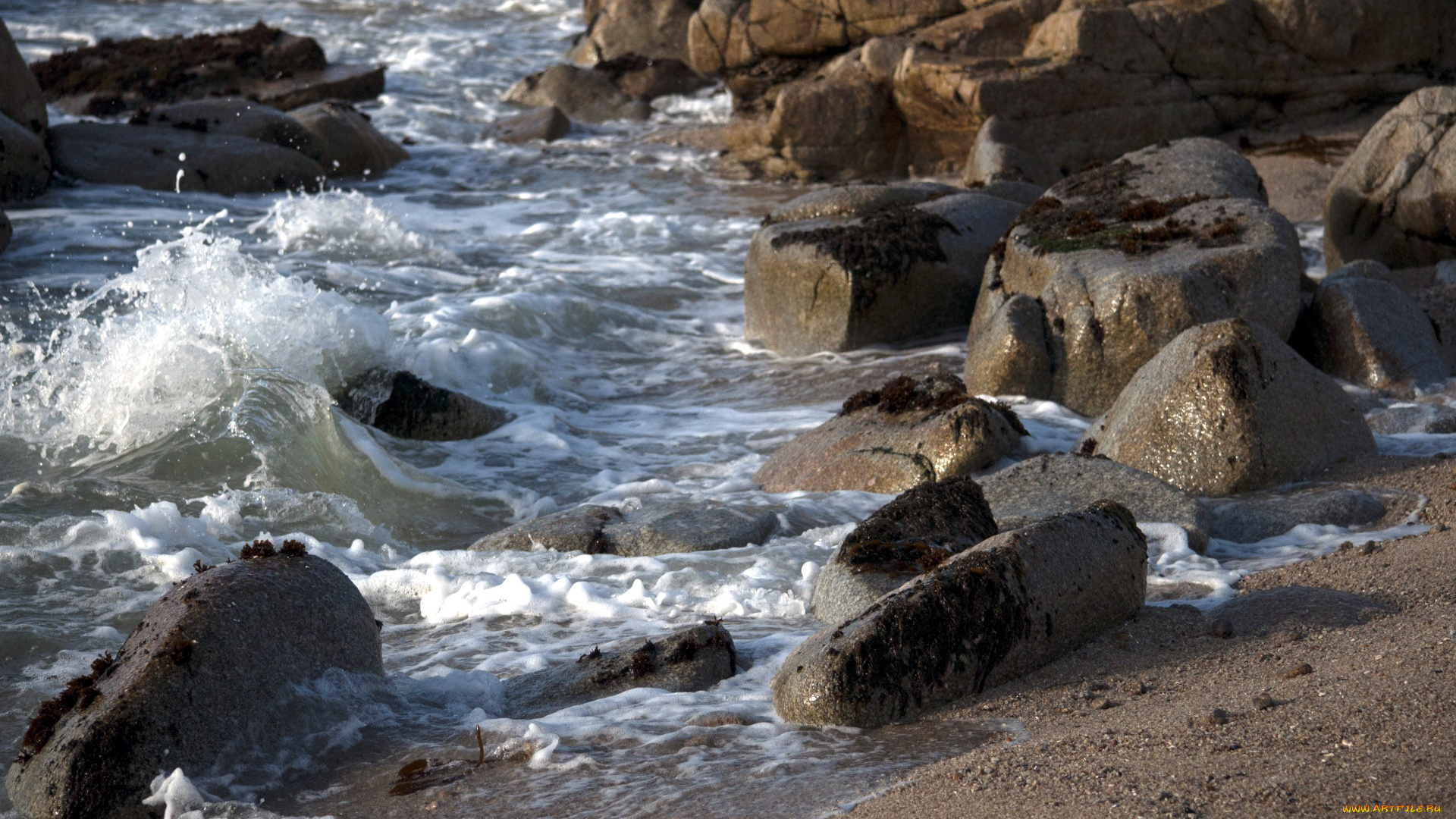 природа, побережье, волны, камни