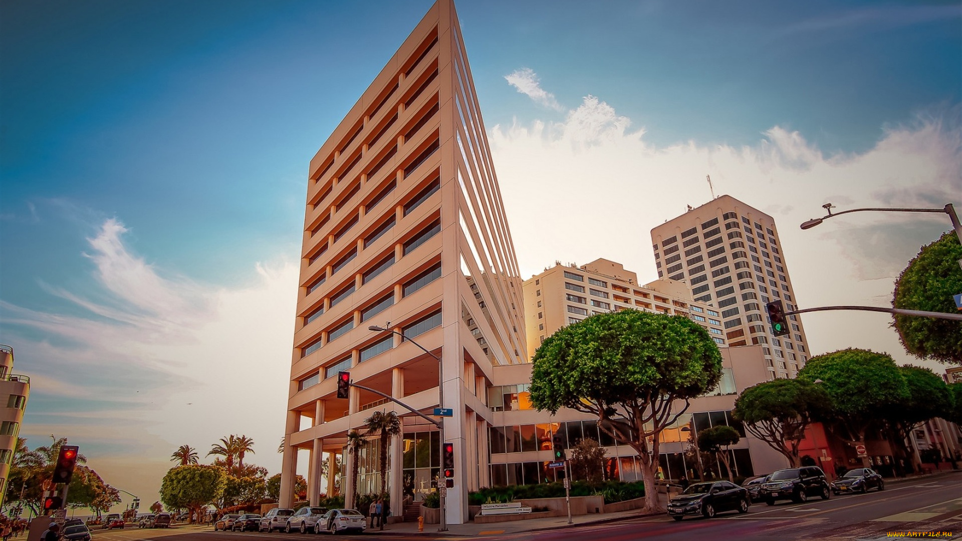 санта-моника, , лос-анджелес, , сша, , калифорния, города, -, здания, , дома, лето, закат, округ, лос-анджелес, штат, калифорния, перекресток, сша