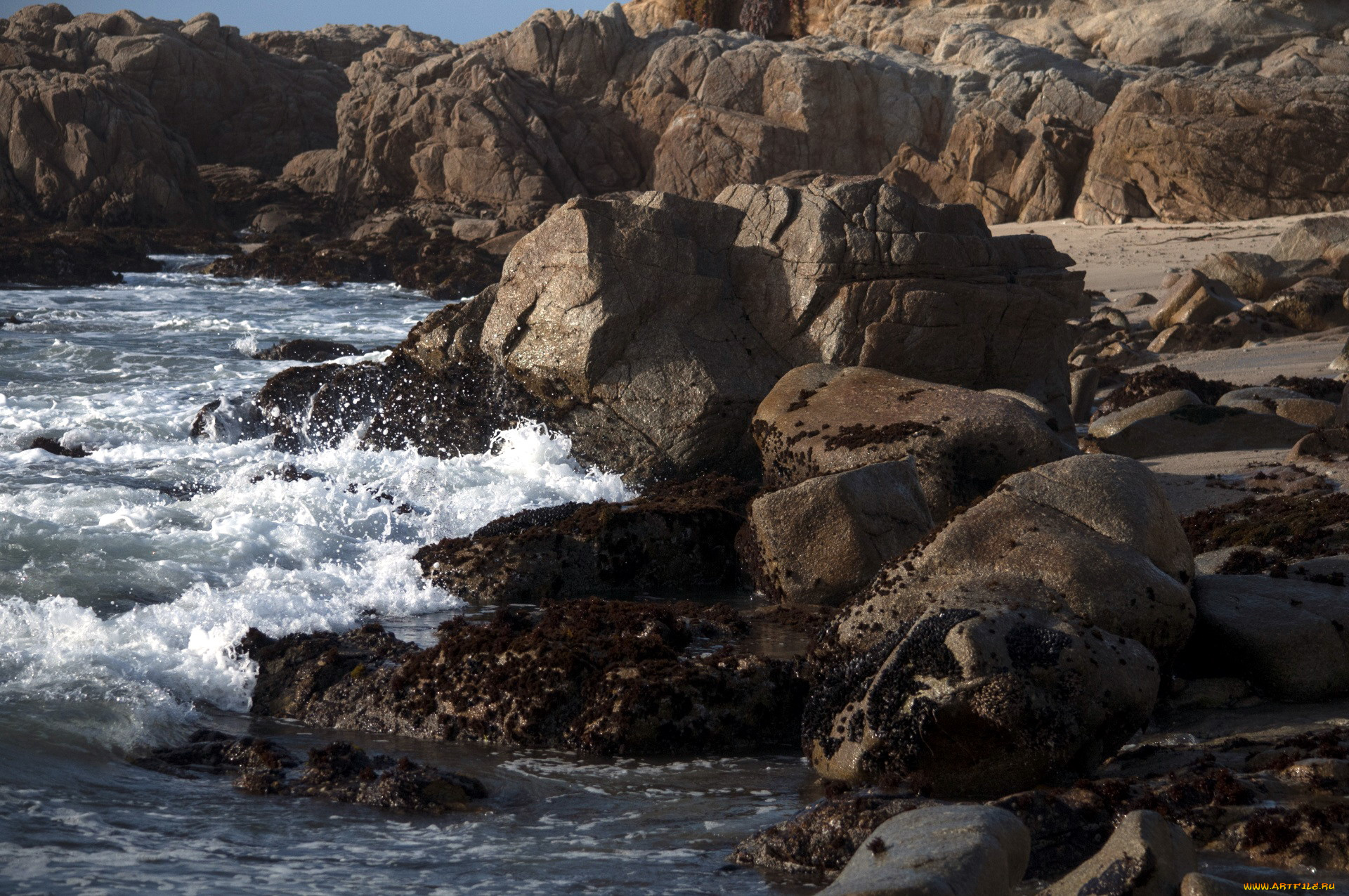 природа, побережье, волны, камни