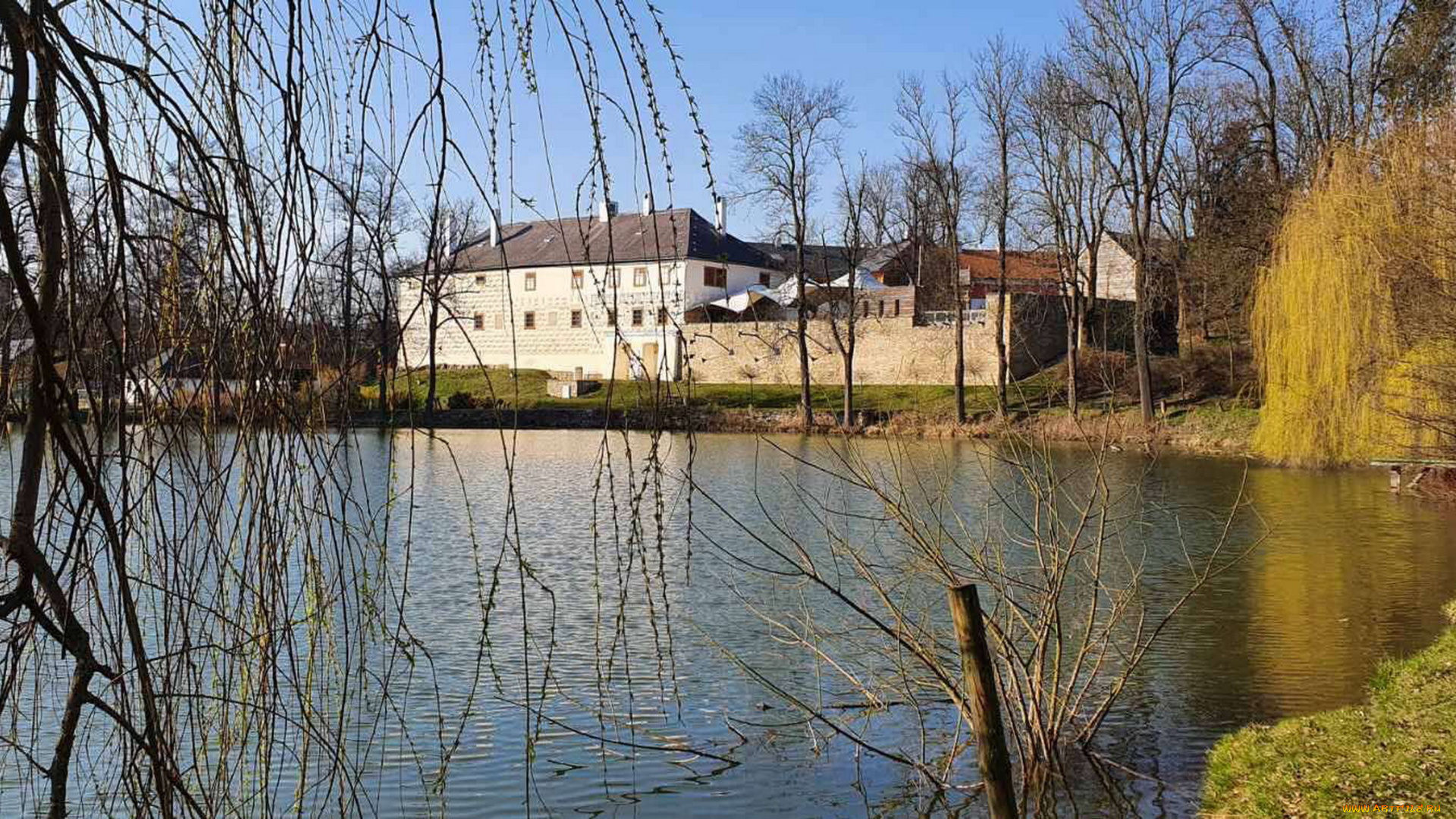 города, -, здания, , дома, река, весна