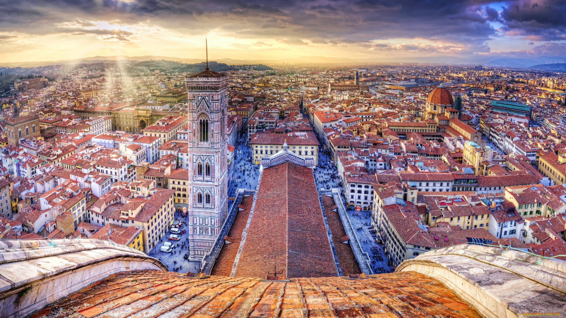 города, флоренция, , италия, панорама